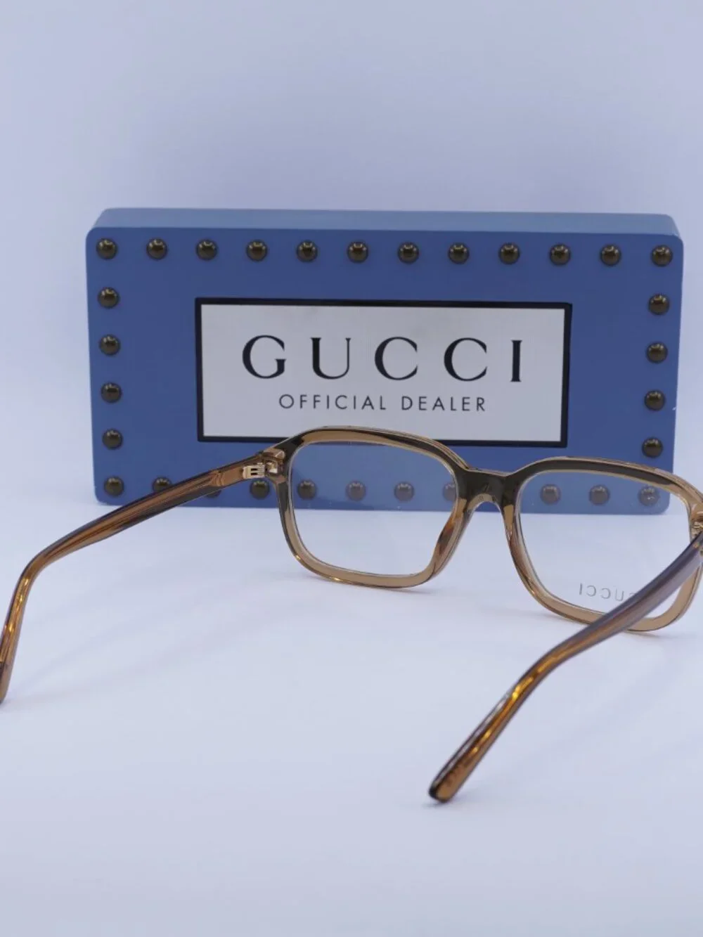 Gucci GG1446O 004 Rectangle Eyeglasses - Transparent Brown 56mm